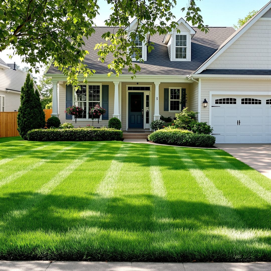 Freshly cut green lawn with sharp lines and clean curb appeal